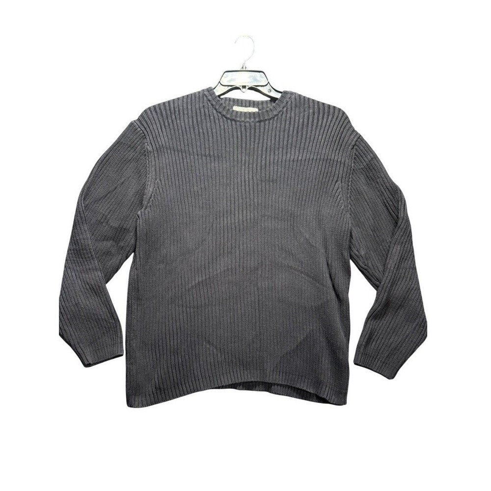 Eddie Bauer Sweater Mens L Gray Ribbed Knit Long Sleeve Cotton Crewneck 0124